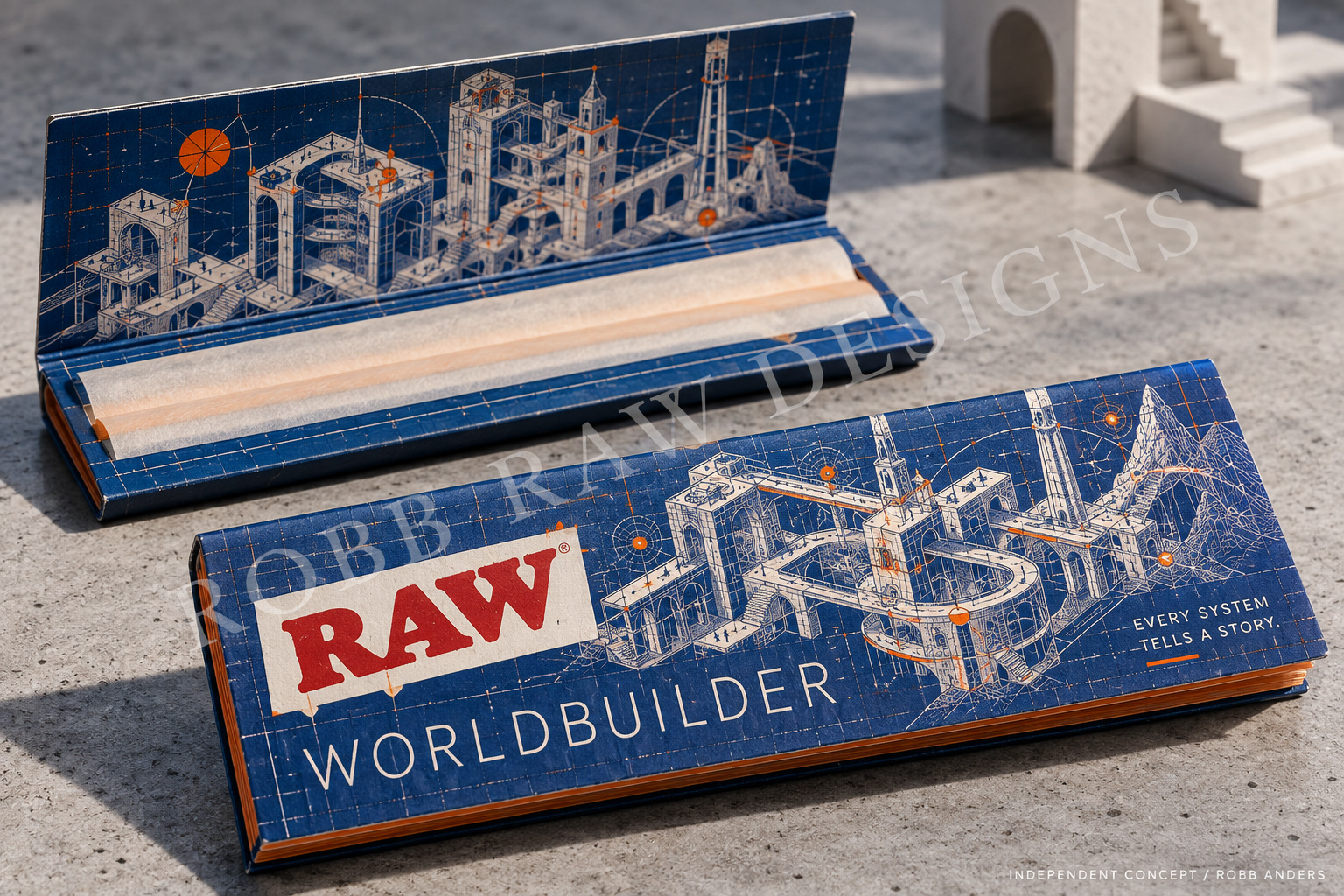 WORLDBUILDER packaging concept — Architectural cutaway drawing