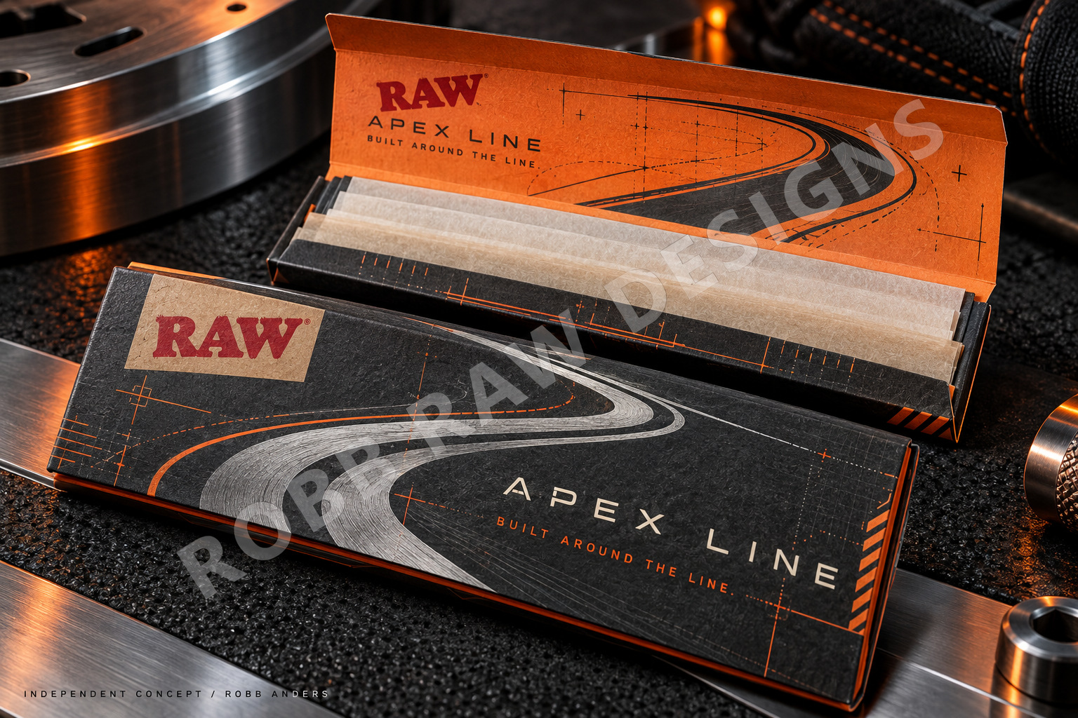 APEX LINE packaging concept — Motorsport telemetry sculpture