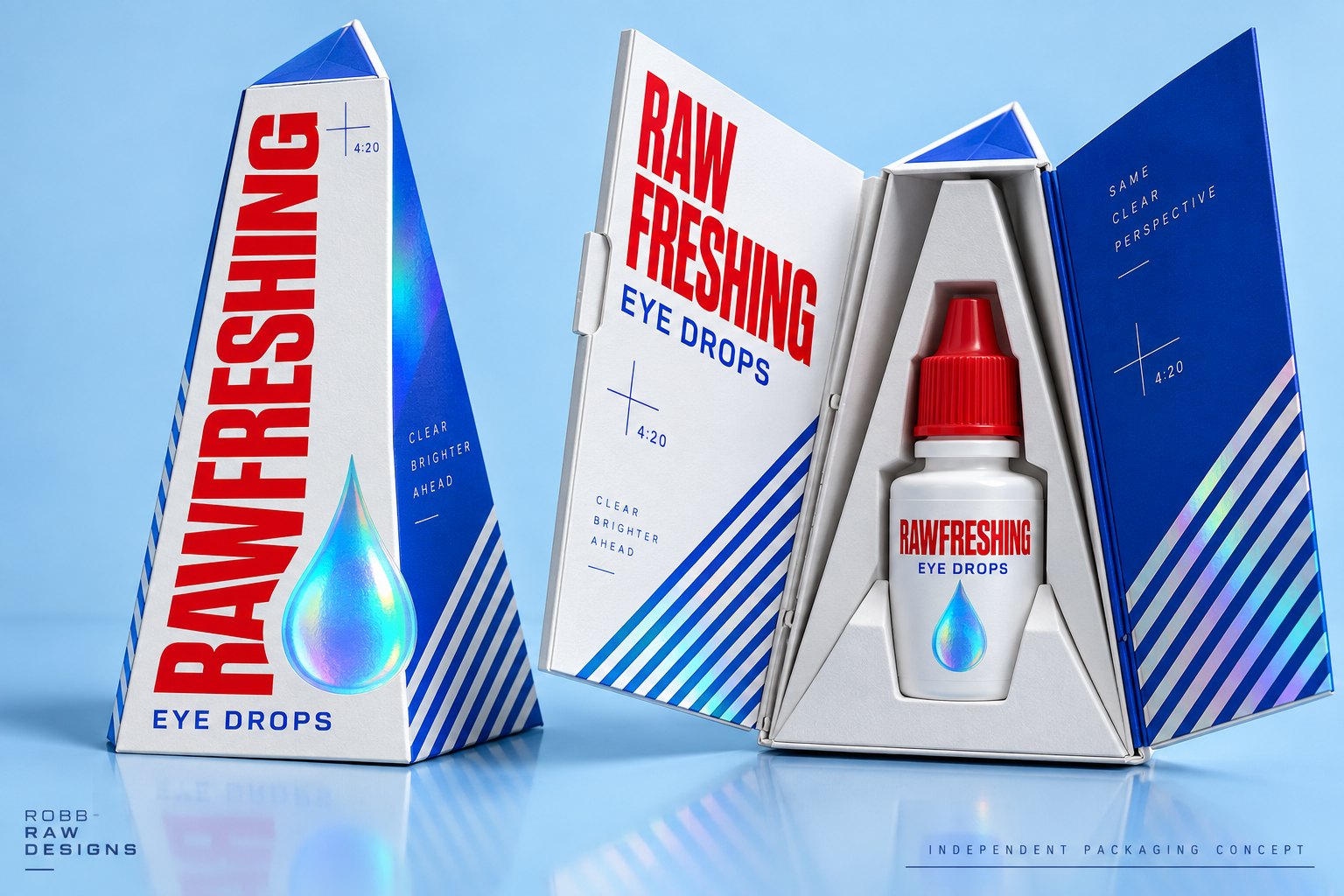 RAWFRESHING Prism Flip eye drop packaging concept, holo prism format, by Robb Anders